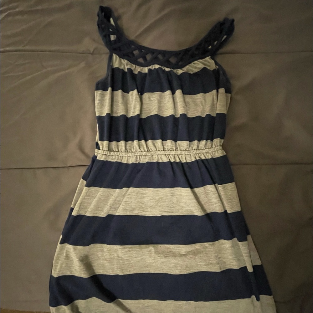 Blue and grey striped dress